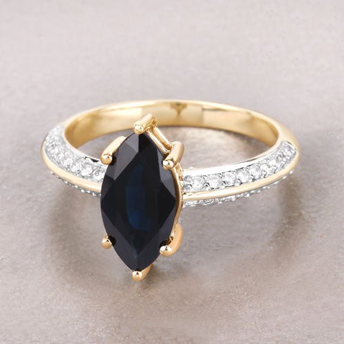 2.39 Carat Genuine Blue Sapphire and White Diamond 10K Yellow Gold Ring - Rings - Custom Crafting Alliance, LLC
