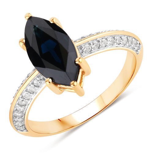 2.39 Carat Genuine Blue Sapphire and White Diamond 10K Yellow Gold Ring - Rings - Custom Crafting Alliance, LLC