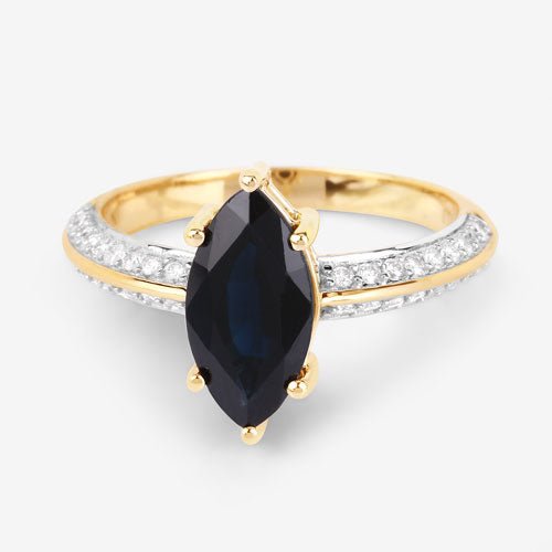 2.39 Carat Genuine Blue Sapphire and White Diamond 10K Yellow Gold Ring - Rings - Custom Crafting Alliance, LLC