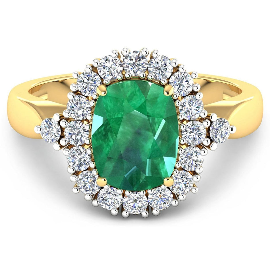 2.39 Carat Genuine Zambian Emerald and White Diamond 14K Yellow Gold Ring - Rings - Custom Crafting Alliance, LLC