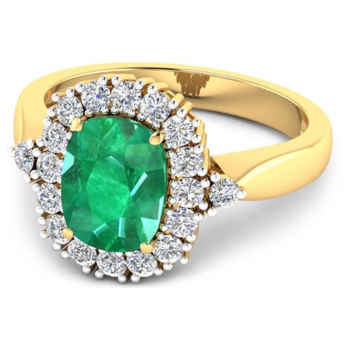 2.39 Carat Genuine Zambian Emerald and White Diamond 14K Yellow Gold Ring - Rings - Custom Crafting Alliance, LLC