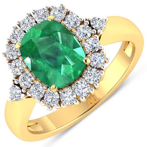 2.39 Carat Genuine Zambian Emerald and White Diamond 14K Yellow Gold Ring - Rings - Custom Crafting Alliance, LLC