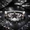 925 Sterling Silver Oxidized Rings with Pavé Setting CZ, Size 6.0 for Women