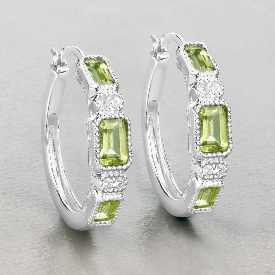 2.40 Carat Genuine Peridot and White Topaz .925 Sterling Silver Earrings - Earrings - Custom Crafting Alliance, LLC