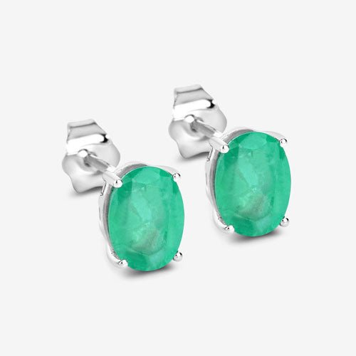 2.40 Carat Genuine Zambian Emerald 10K White Gold Earrings - Earrings - Custom Crafting Alliance, LLC