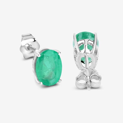2.40 Carat Genuine Zambian Emerald 10K White Gold Earrings - Earrings - Custom Crafting Alliance, LLC
