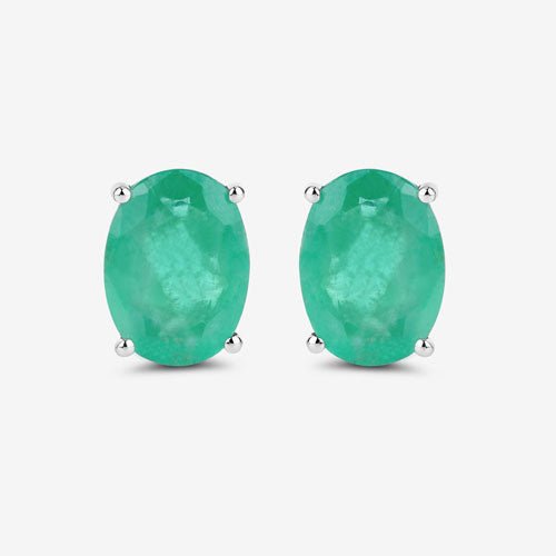 2.40 Carat Genuine Zambian Emerald 10K White Gold Earrings - Earrings - Custom Crafting Alliance, LLC