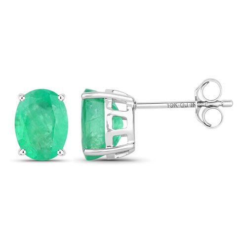 2.40 Carat Genuine Zambian Emerald 10K White Gold Earrings - Earrings - Custom Crafting Alliance, LLC