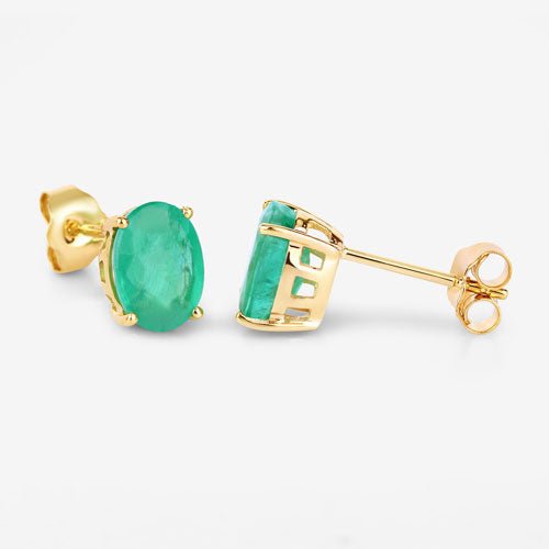 2.40 Carat Genuine Zambian Emerald 10K Yellow Gold Earrings - Earrings - Custom Crafting Alliance, LLC