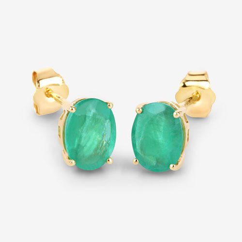 2.40 Carat Genuine Zambian Emerald 10K Yellow Gold Earrings - Earrings - Custom Crafting Alliance, LLC