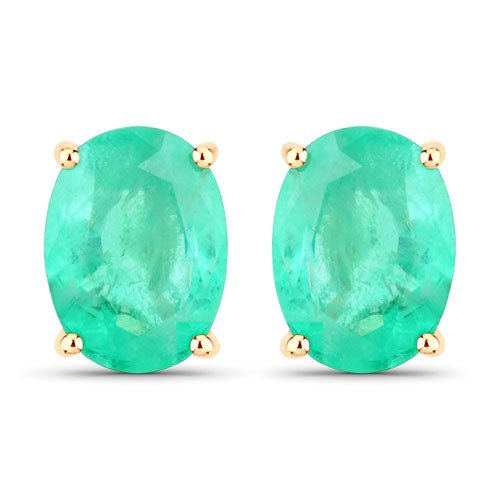 2.40 Carat Genuine Zambian Emerald 10K Yellow Gold Earrings - Earrings - Custom Crafting Alliance, LLC