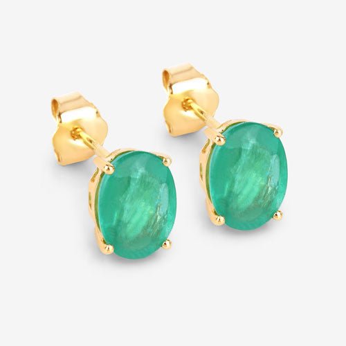 2.40 Carat Genuine Zambian Emerald 10K Yellow Gold Earrings - Earrings - Custom Crafting Alliance, LLC