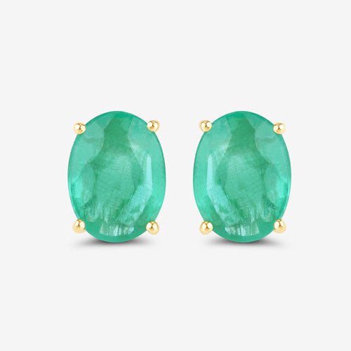 2.40 Carat Genuine Zambian Emerald 10K Yellow Gold Earrings - Earrings - Custom Crafting Alliance, LLC