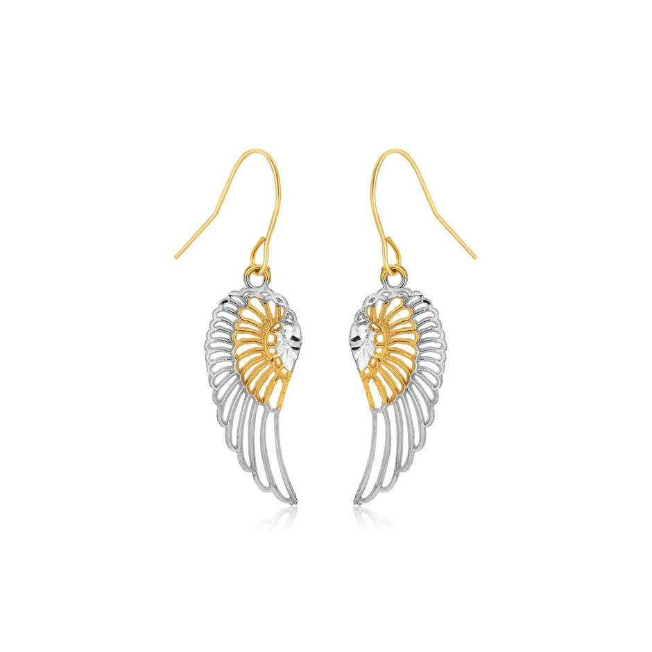 Two-Tone Wing Drop Earrings in 10K Gold