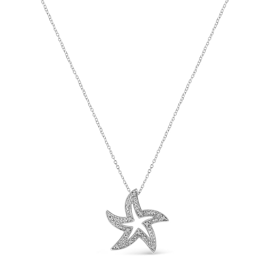 .925 Sterling Silver Prong-Set Diamond Accent Starfish 18