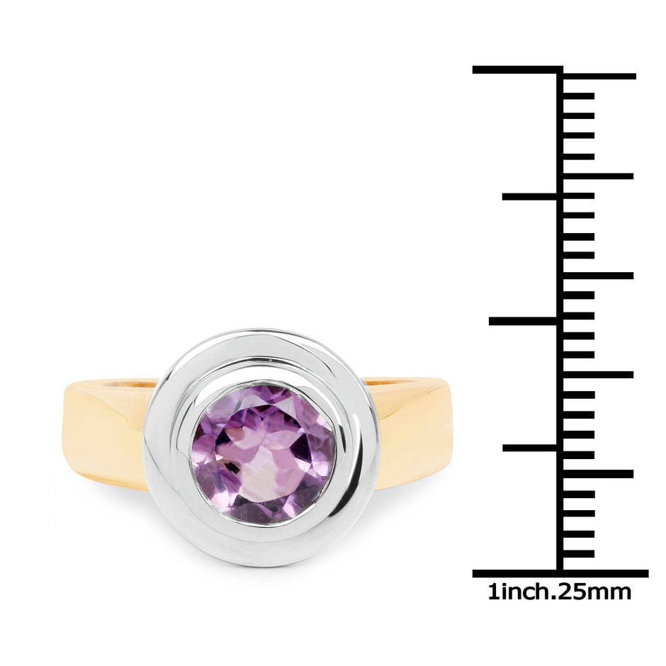 14K Yellow Gold Plated 2.25 Carat Genuine Amethyst .925 Sterling Silver Ring