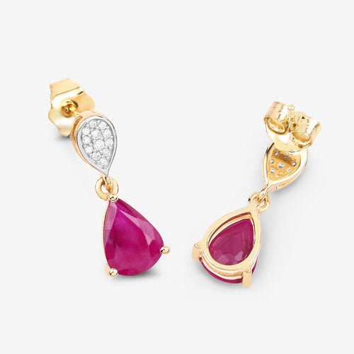 2.46 Carat Genuine Ruby and White Diamond 10K Yellow Gold Earrings - Earrings - Custom Crafting Alliance, LLC