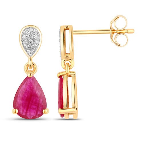 2.46 Carat Genuine Ruby and White Diamond 10K Yellow Gold Earrings - Earrings - Custom Crafting Alliance, LLC