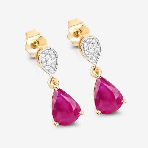 2.46 Carat Genuine Ruby and White Diamond 10K Yellow Gold Earrings - Earrings - Custom Crafting Alliance, LLC