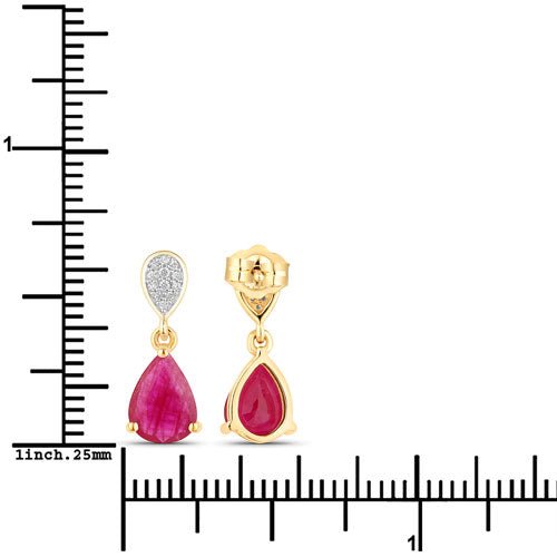 2.46 Carat Genuine Ruby and White Diamond 10K Yellow Gold Earrings - Earrings - Custom Crafting Alliance, LLC
