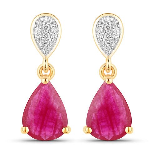 2.46 Carat Genuine Ruby and White Diamond 10K Yellow Gold Earrings - Earrings - Custom Crafting Alliance, LLC