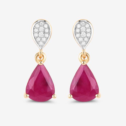 2.46 Carat Genuine Ruby and White Diamond 10K Yellow Gold Earrings - Earrings - Custom Crafting Alliance, LLC