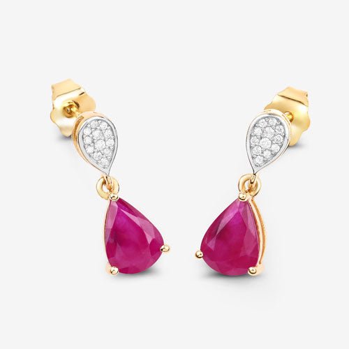 2.46 Carat Genuine Ruby and White Diamond 10K Yellow Gold Earrings - Earrings - Custom Crafting Alliance, LLC