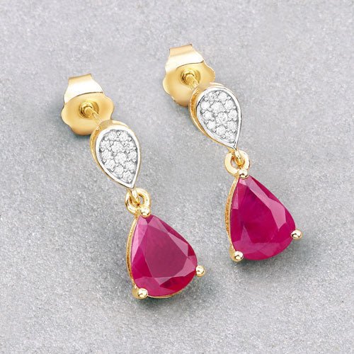 2.46 Carat Genuine Ruby and White Diamond 10K Yellow Gold Earrings - Earrings - Custom Crafting Alliance, LLC