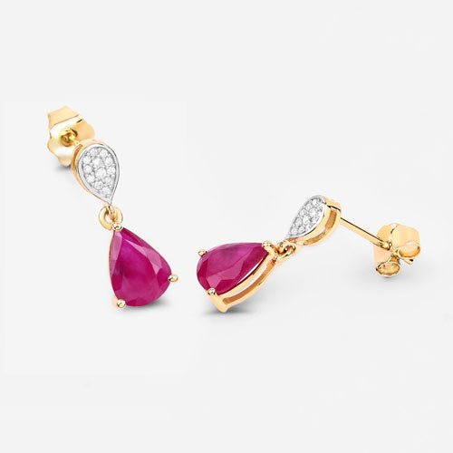 2.46 Carat Genuine Ruby and White Diamond 10K Yellow Gold Earrings - Earrings - Custom Crafting Alliance, LLC