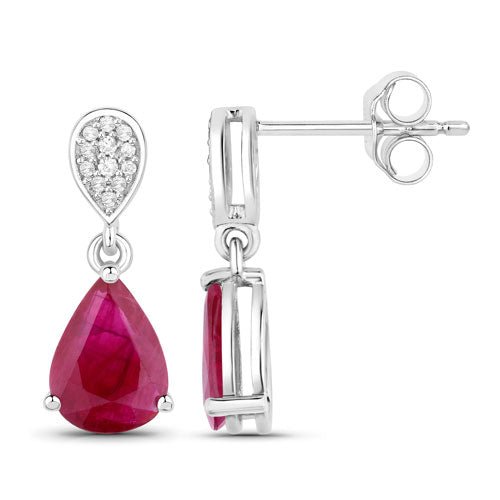 2.46 Carat Genuine Ruby and White Diamond 14K White Gold Earrings - Earrings - Custom Crafting Alliance, LLC