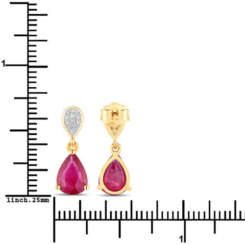 2.46 Carat Genuine Ruby and White Diamond 14K Yellow Gold Earrings - Earrings - Custom Crafting Alliance, LLC