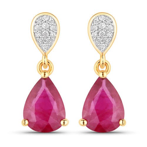 2.46 Carat Genuine Ruby and White Diamond 14K Yellow Gold Earrings - Earrings - Custom Crafting Alliance, LLC