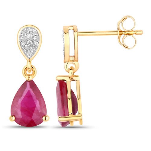 2.46 Carat Genuine Ruby and White Diamond 14K Yellow Gold Earrings - Earrings - Custom Crafting Alliance, LLC