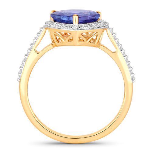 2.49 Carat Genuine Tanzanite and White Diamond 14K Yellow Gold Ring - Rings - Custom Crafting Alliance, LLC