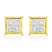14K Yellow Gold 1 Cttw Princess Cut Diamond Square Stud Earrings