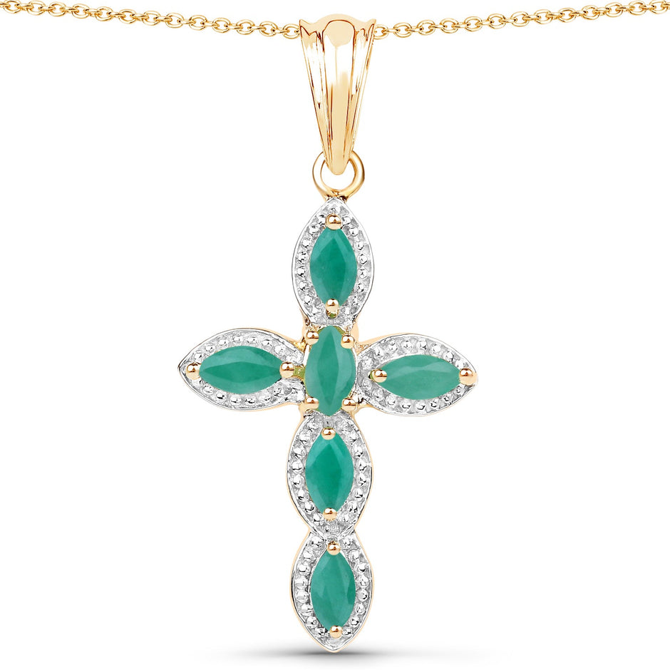 18K Yellow Gold Plated 0.84 Carat Genuine Emerald .925 Sterling Silver Pendant