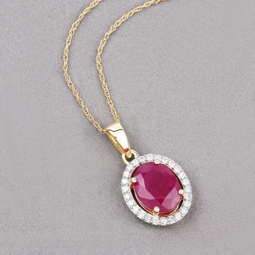 2.51 Carat Genuine Ruby and White Diamond 10K Yellow Gold Pendant - Pendants - Custom Crafting Alliance, LLC