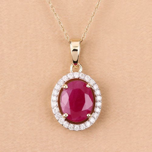 2.51 Carat Genuine Ruby and White Diamond 10K Yellow Gold Pendant - Pendants - Custom Crafting Alliance, LLC