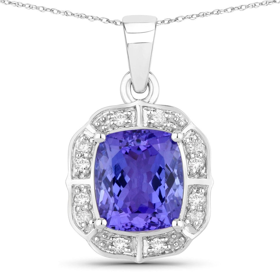 2.52 Carat Genuine Tanzanite and White Diamond 14K White Gold Pendant - Pendants - Custom Crafting Alliance, LLC