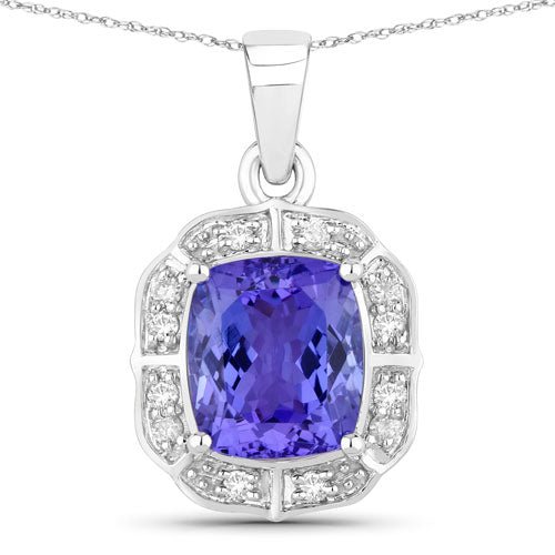 2.52 Carat Genuine Tanzanite and White Diamond 14K White Gold Pendant - Pendants - Custom Crafting Alliance, LLC