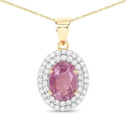 2.53 Carat Genuine Pink Sapphire and White Diamond 14K Yellow Gold Pendant - Pendants - Custom Crafting Alliance, LLC