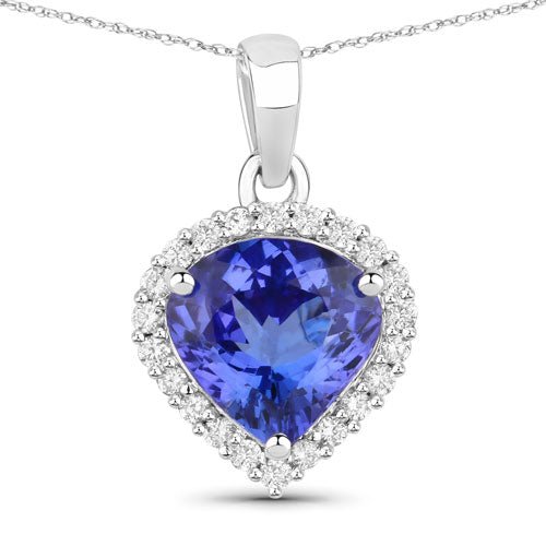 2.53 Carat Genuine Tanzanite and White Diamond 14K White Gold Pendant - Pendants - Custom Crafting Alliance, LLC