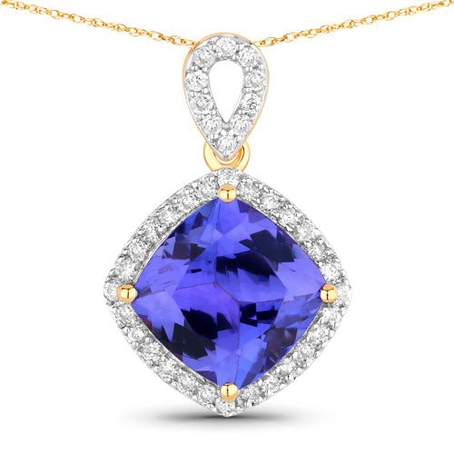 2.54 Carat Genuine Tanzanite and White Diamond 14K Yellow Gold Pendant - Pendants - Custom Crafting Alliance, LLC