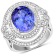 14K White Gold 6.83 Carat Genuine Tanzanite and White Diamond Ring