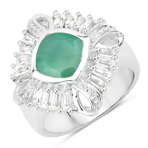 "2.57 Carat Genuine Emerald, White Topaz and White Diamond .925 Sterling Silver Ring - Rings - Custom Crafting Alliance, LLC