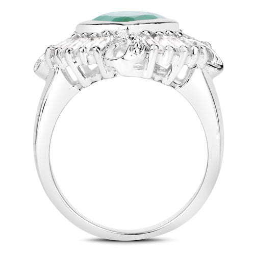 "2.57 Carat Genuine Emerald, White Topaz and White Diamond .925 Sterling Silver Ring - Rings - Custom Crafting Alliance, LLC