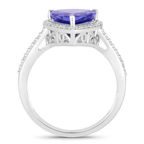 2.57 Carat Genuine Tanzanite and White Diamond 14K White Gold Ring - Rings - Custom Crafting Alliance, LLC