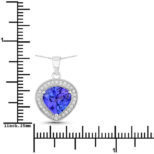 2.58 Carat Genuine Tanzanite and White Diamond 14K White Gold Pendant - Pendants - Custom Crafting Alliance, LLC