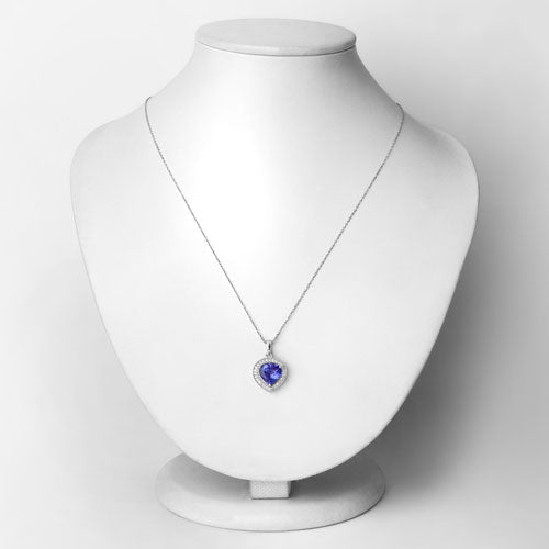 2.58 Carat Genuine Tanzanite and White Diamond 14K White Gold Pendant - Pendants - Custom Crafting Alliance, LLC