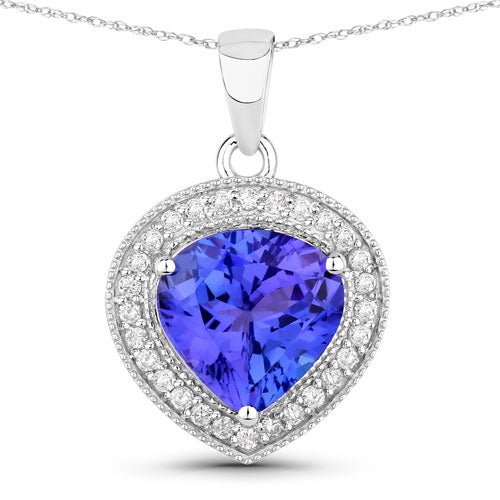 2.58 Carat Genuine Tanzanite and White Diamond 14K White Gold Pendant - Pendants - Custom Crafting Alliance, LLC